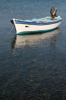 traditional greek small wooden fishing motor boat 