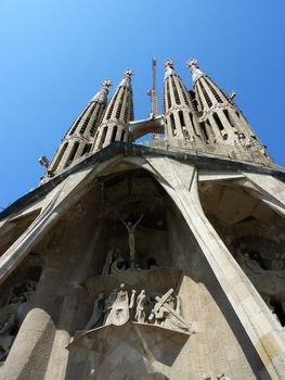View of the facade of the Sagrada familia church, Barcelona, Spain