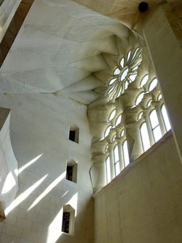Inside windows and light in the Sagrada familia church, Barcelona, Spain