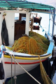 detail from fishing boat yellow fishingnet
