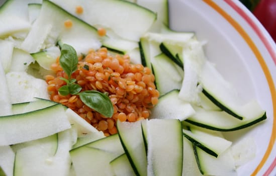fresh salad of zucchini and red lentils