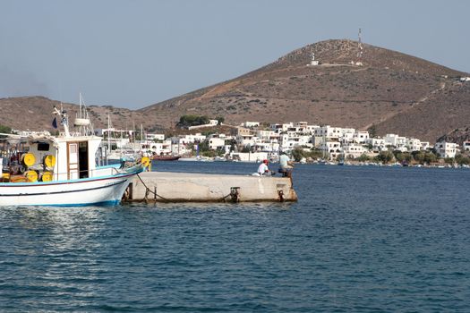fishing at the port of skala patmos island dodecanese greece