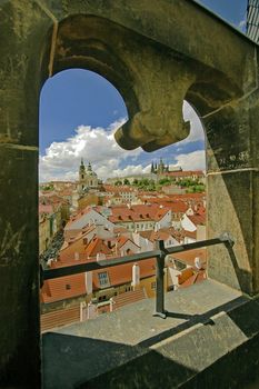 view from charles Bridge tower to Prague castle