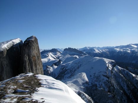 The main Caucasian ridge; rocks; a relief