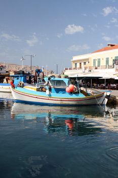 fishing boats moored at leros island greece