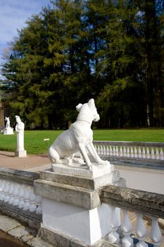 Marble dog in autumn park
