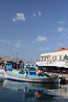 fishing boats moored at leros island greece