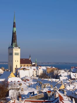 Fresh snow on roofs of old Tallinn