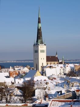 Fresh snow on roofs of old Tallinn