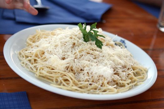 plate of spaghetti with cheese 