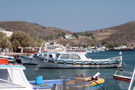 view of skala patmos island dodecanese greece