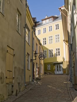 Streets of ancient city, Facades in capital of Estonia Tallinn