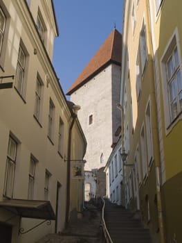 Streets of ancient city, Facades in capital of Estonia Tallinn