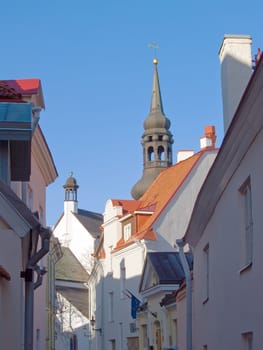 Streets of ancient city, Facades in capital of Estonia Tallinn