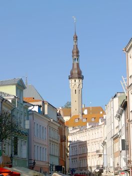 Street Viru in old city and the Tallinn town hall