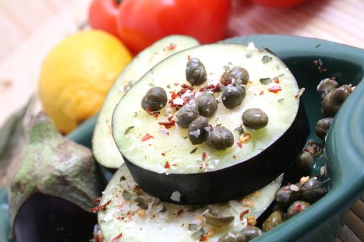 fresh aubergines with capers