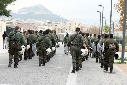 special police forces walking in athens greece just before the big manifestation in athens greece 6th December 2008