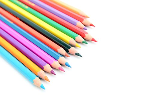 colorful pencils  isolated on  white background with copyspace