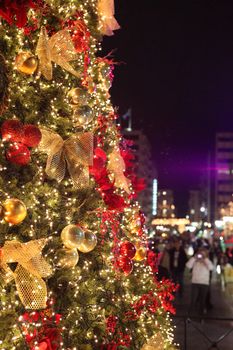 detail from athens greece main xmas tree of the city at night