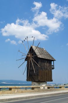 Old windmill on a roadside of the Bulgarian road
