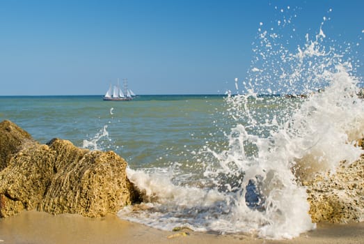 Sailing vessel about coast