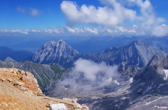 Photo made on top of the Zugspitze in Germany, overwhelming view.