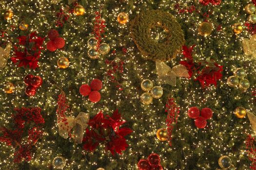 christmas background detail from huge xmas tree decorated