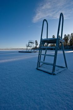 A place for bathing in the summer, now snowy and cold.