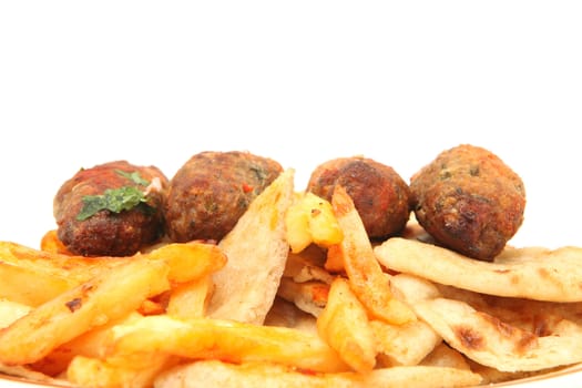 copyspace food fried potatos four stakes isolated on white background