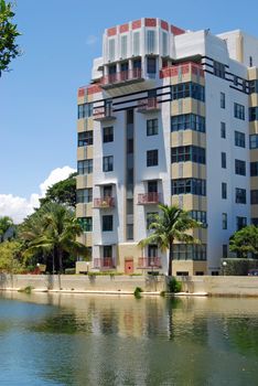 An art deco apartment building on Indian Creek in Miami Beach,Florida