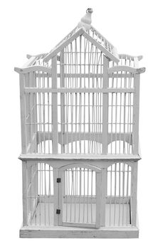 Antique Wooden Birdcage isolated with clipping path