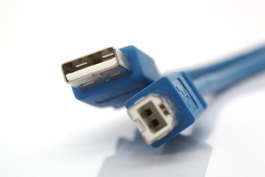 closeup usb connection cables with reflection isolated