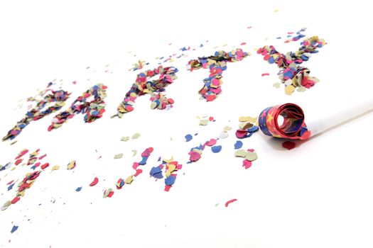 confetti party and blowers with copyspace isolated