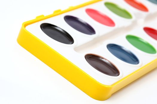 artistic palette variation of watercolors in yellow case detail