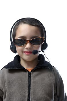 Smiling child wearing headset