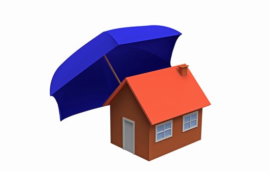 House under protection, concept, 3d render isolated on white