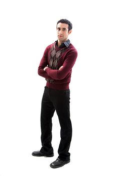 Cool handsome male wearing casual business attire standing with arms crossed, isolated