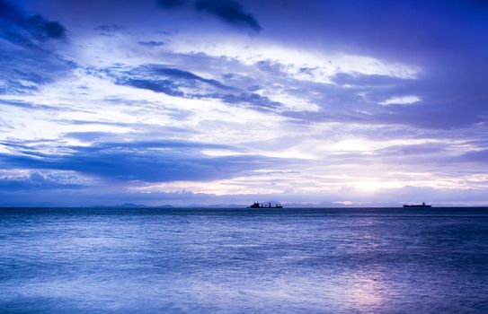 Sunset in the sea with blue color