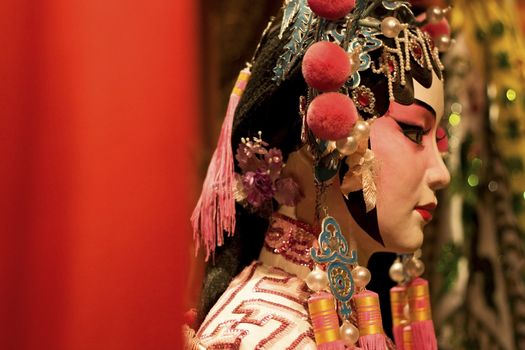 chinese opera dummy and red cloth as text space 