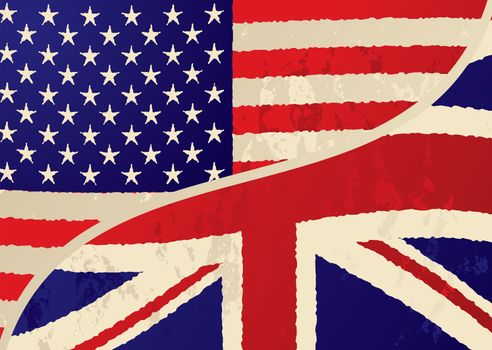combined british and american grunge flag with divide