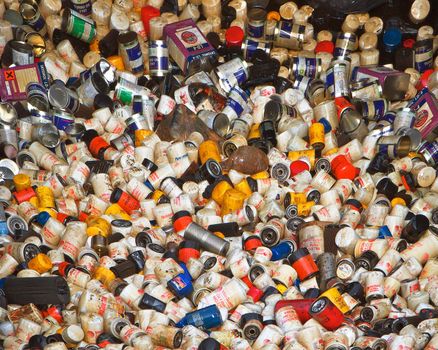 Close up of Truckload of thousands of used oil filters for recyling