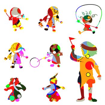 Stylized children silhouettes made from circles