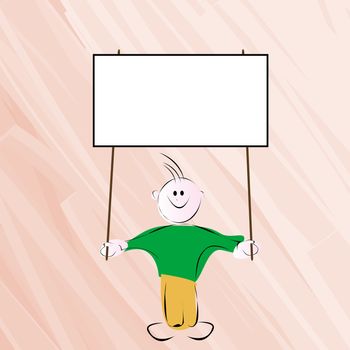 Little boy holding an empty editable banner