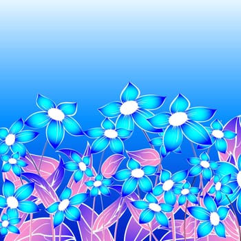 Blue floral composition, abstract art
