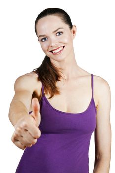 Portrait of an attractive young woman with thumbs up