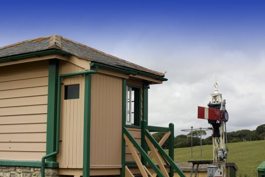 A wooden constructed signal box at Harmans Cross railway station on the Swanage Railway, between Corfe Castle and Swanage. Located in Dorset Hampshire.