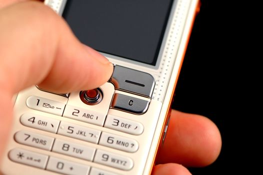 Dialing a modern mobile phone over white
