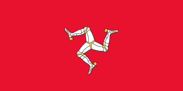 Sovereign state flag of dependent country of Isle of Man in official colors. 