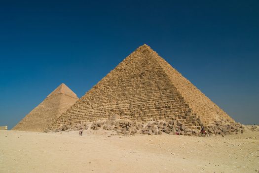 Great Pyramid of Khufu on right, and the Pyramid of Khafre on left, Giza Egypt.