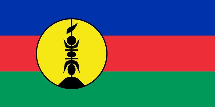 Sovereign state flag of dependent country of New Caledonia in official colors. 